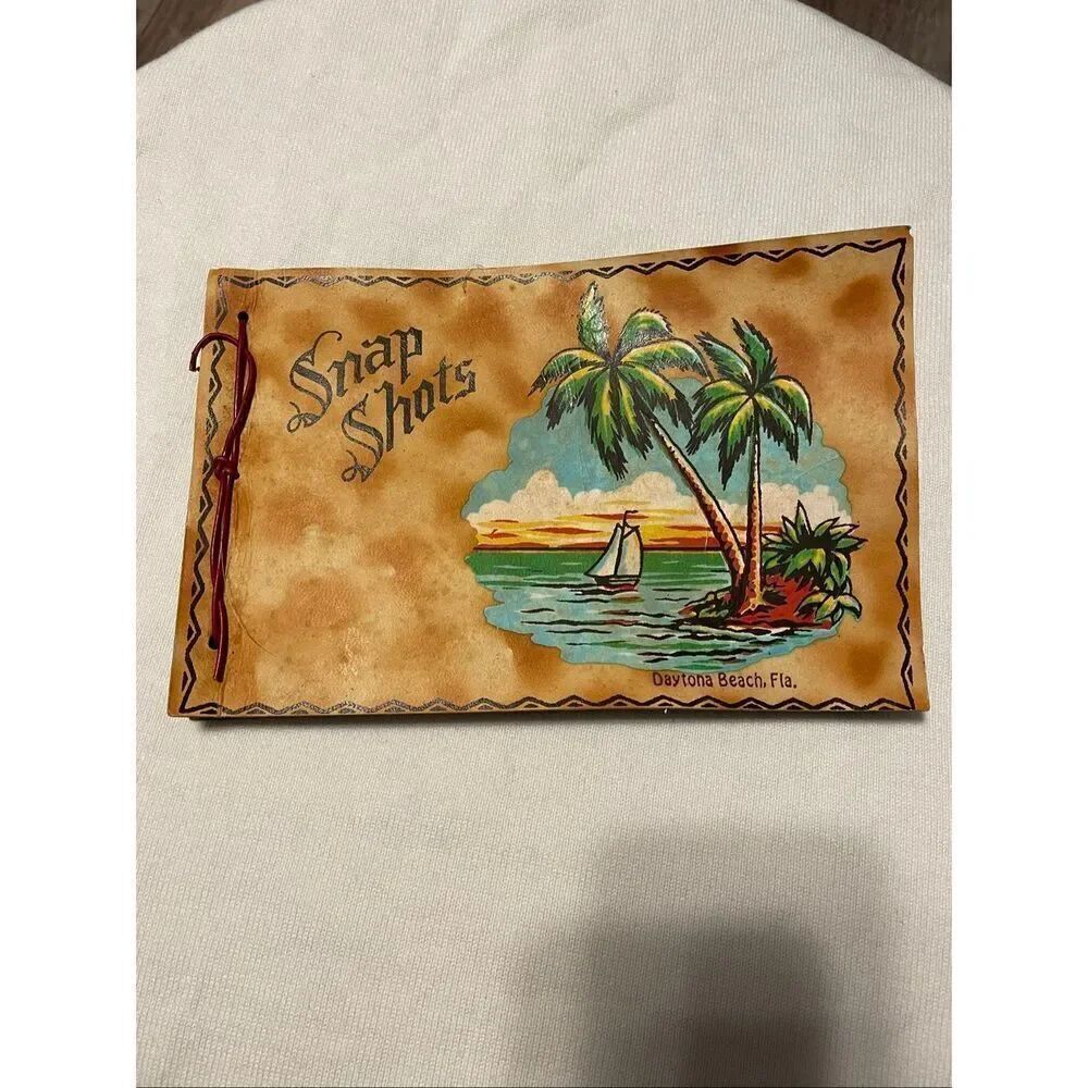 SNAP SHOTS Vtg  Photo Album Leather Like Cover Daytona Beach Fl  8 1/4”x 5 1/4”